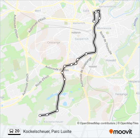 Plan de la ligne 20 de bus